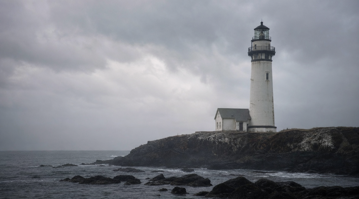 Old lighthouse above tidal rocks