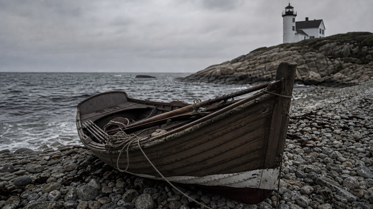Rescue boat on stony shore FACEBOOK ANGLE: An 1894 lighthouse keeper’s tide chart marks an inlet that official maps say never existed, and his rescue notes suggest a boat went there anyway. FACEBOOK VISUAL MOMENT: The old tide chart open beside brass dividers, with one penciled channel cutting into a coastline that every later map draws as solid rock. FACEBOOK SHORT SUMMARY: A surviving 1894 tide chart attributed to a lighthouse keeper includes tide marks that do not fit the known coastline and a narrow inlet absent from both modern and historical maps. The most unsettling note beside it records a rescue boat sent into that same unmapped opening. The case remains unresolved because erosion, copying errors, and local naming habits explain parts of the record, but not all of its measured details.