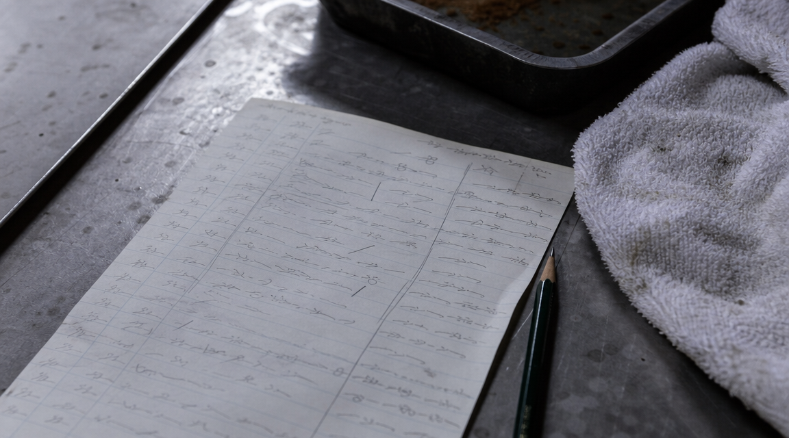 Handwritten notes on a laboratory desk
