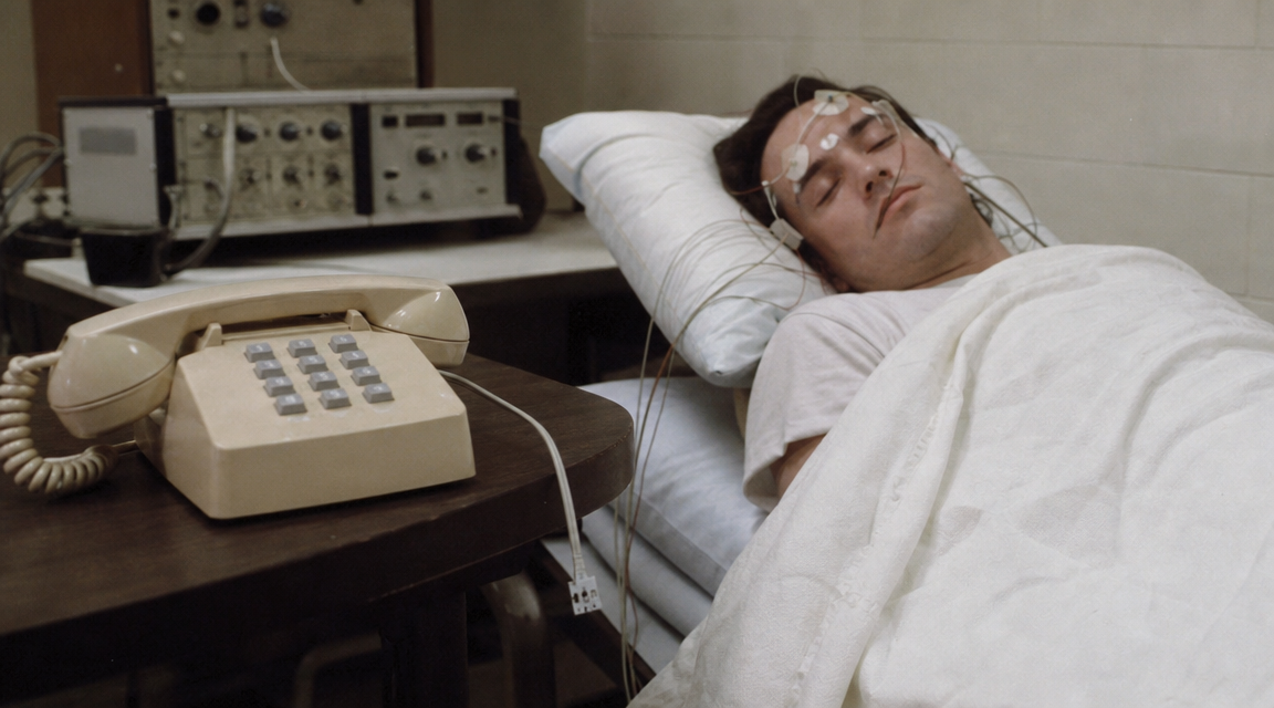 Unplugged telephone near a sleeping volunteer