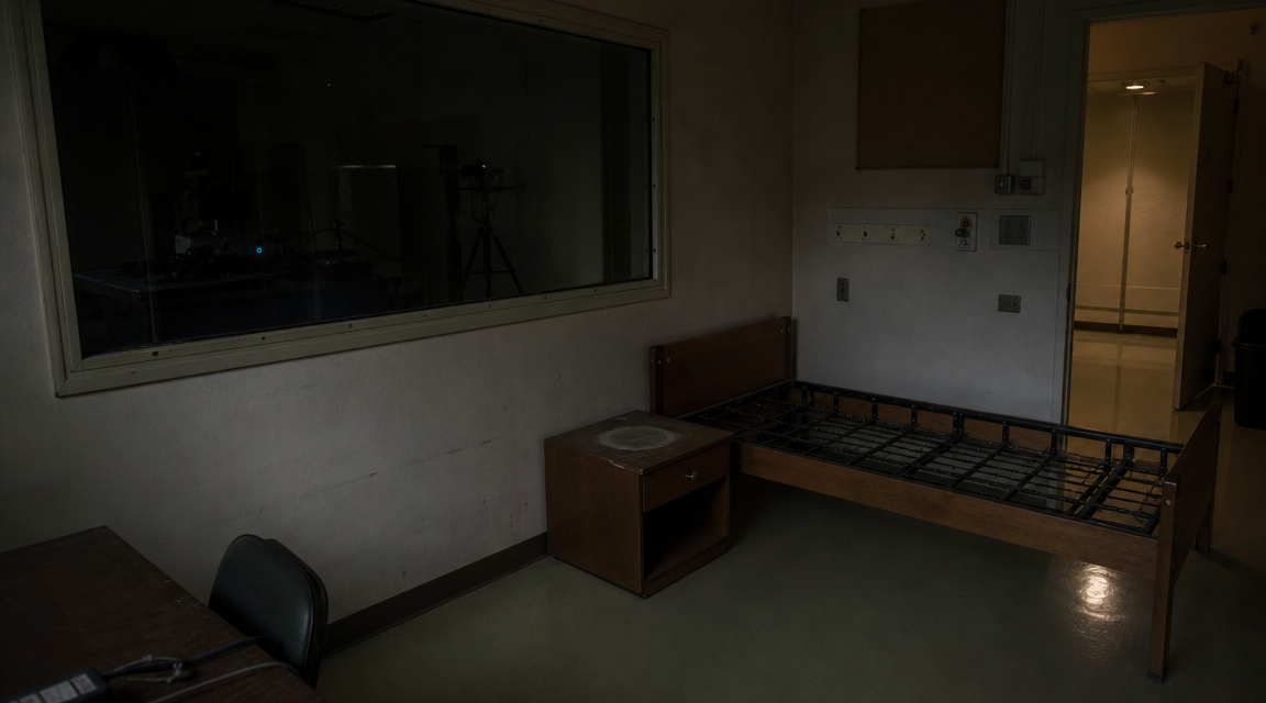 Empty sleep study room after equipment removal FACEBOOK ANGLE: A 1983 university dream experiment reportedly ended after disconnected bedside telephones rang during dream reports and produced extension numbers that did not exist on campus. FACEBOOK VISUAL MOMENT: The unplugged beige telephone sitting beside a sleeping volunteer while the observation room remains dark behind the glass. FACEBOOK SHORT SUMMARY: The telephone dream study was meant to be a modest parapsychology experiment using disconnected phones as dream cues. Instead, staff allegedly recorded rings, strange timing overlaps, and call log entries tied to impossible campus extensions. The project was not announced as a failure. It simply disappeared from the schedule.