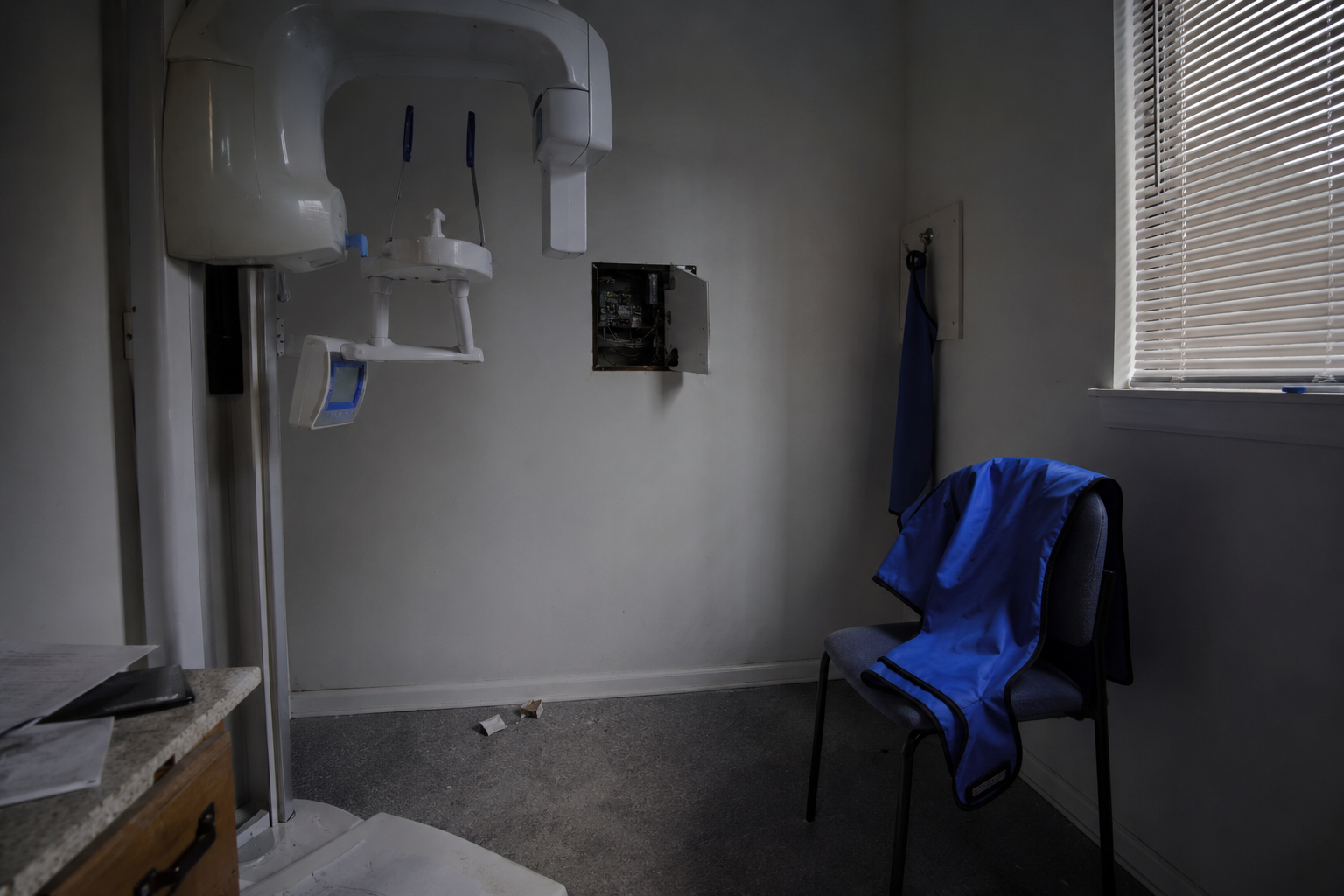 Security monitor showing empty imaging room