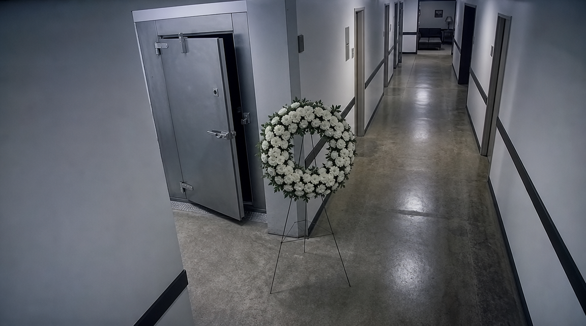Bellwether Funeral Home Footage Shows a Wreath Moved After the Cooler Went Dark evidence image 2