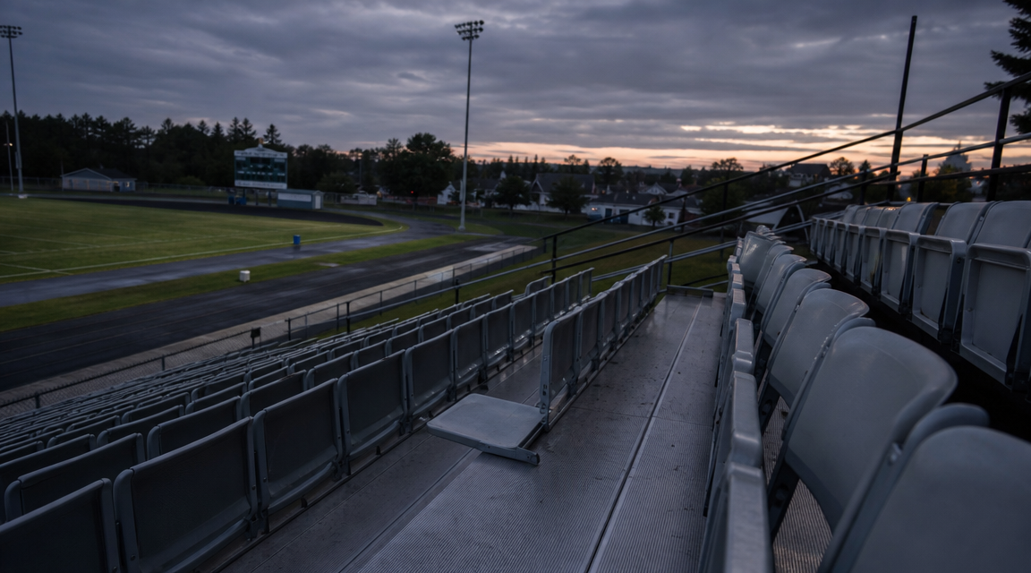 Empty bleachers with one seat lowered