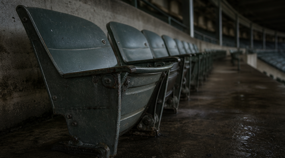 Worn folding stadium seat in empty row
