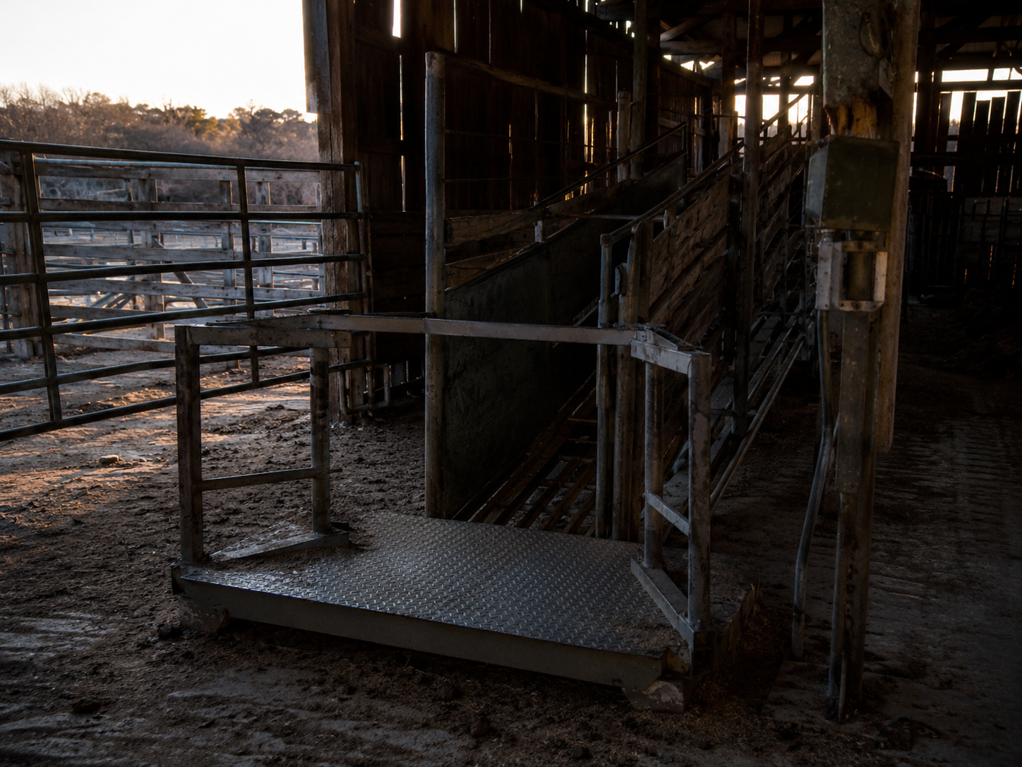 Dim ranch scale shed with drag marks