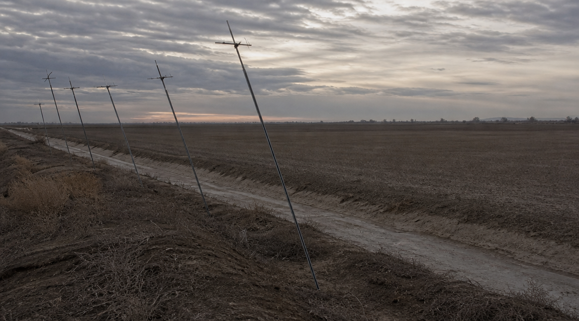 Blank field beyond aligned canal antennas