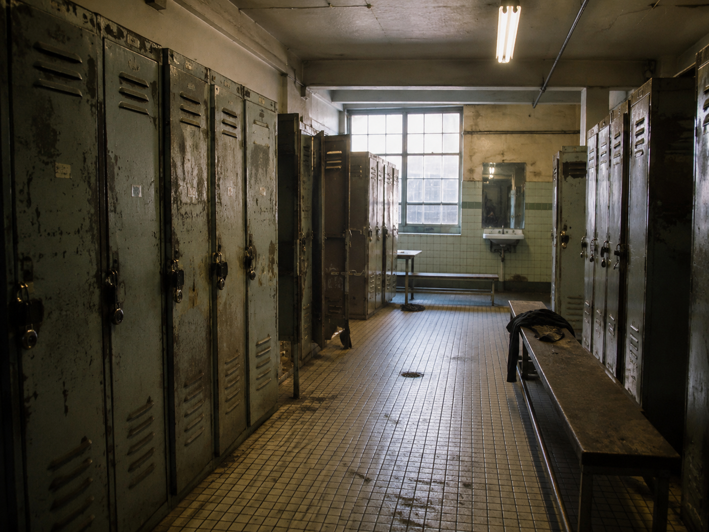 Empty mill locker room after hours