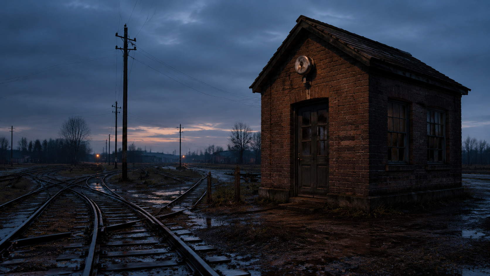 Abandoned switchyard office with a brass alarm bell
