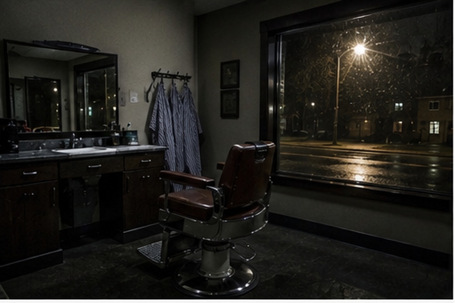 Barber chair turned toward the window