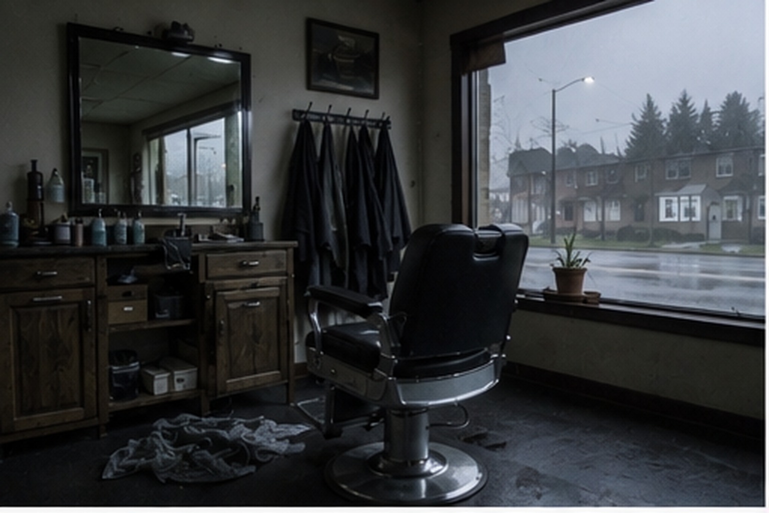 Morning barber shop with fallen cape