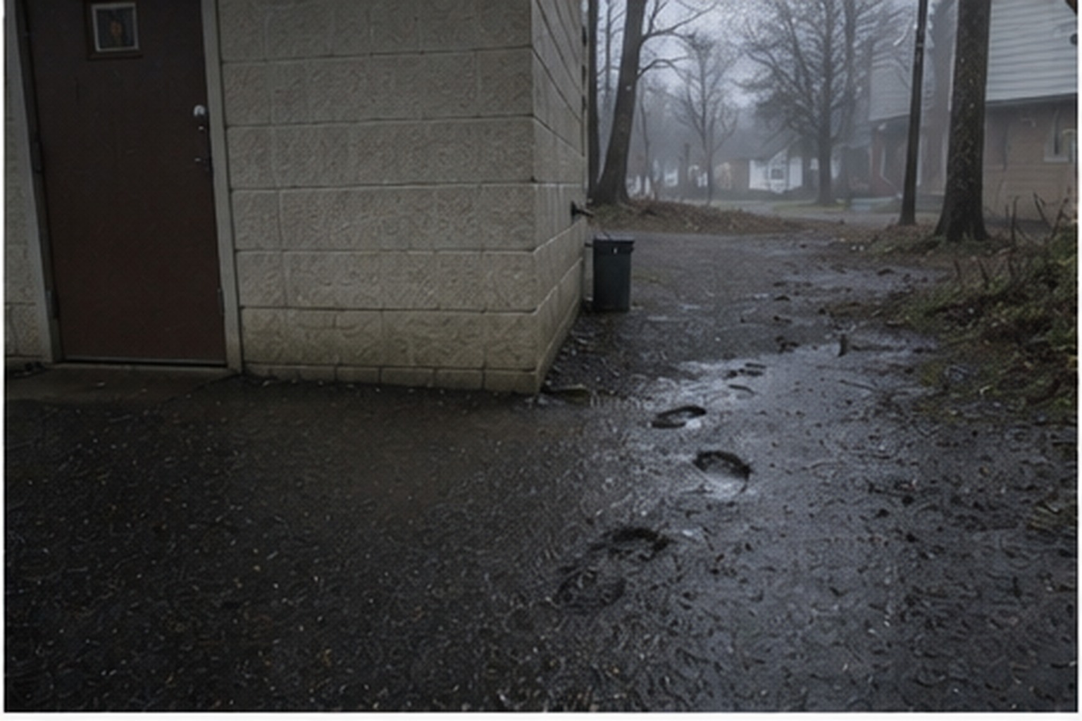 Deep track behind campground shower house