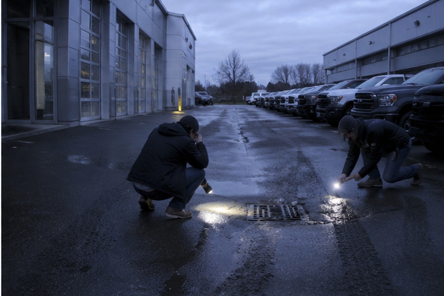 By morning, one corner of the grate sat slightly lifted, with wet scrape marks vanishing below.