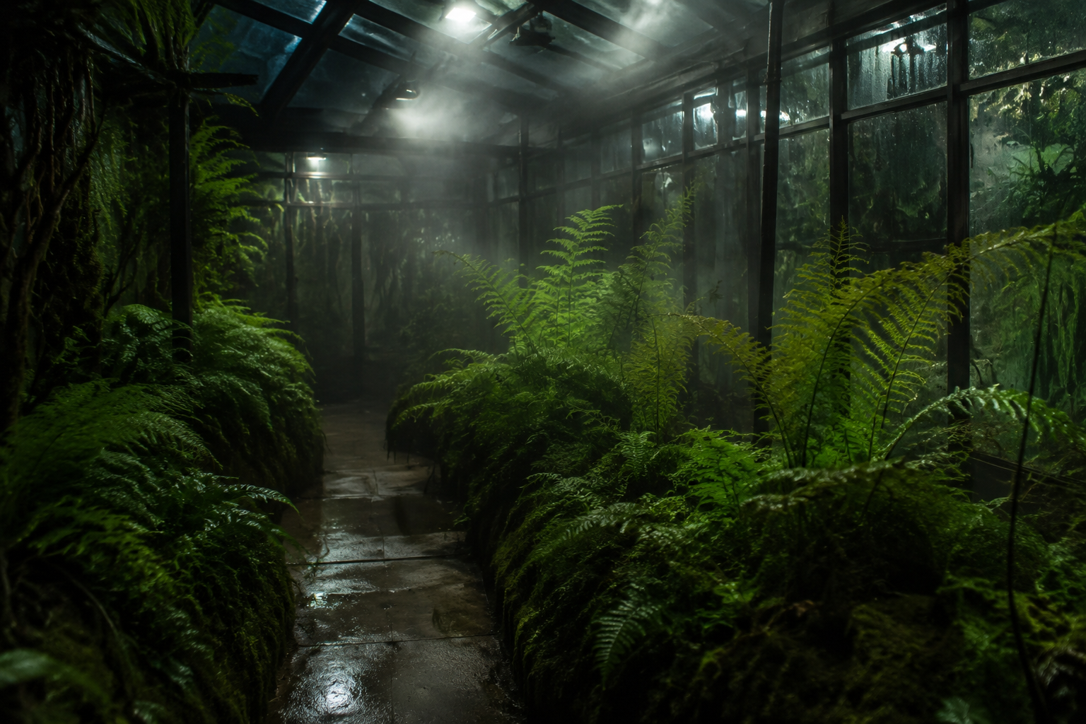 Empty fern room with glass panels