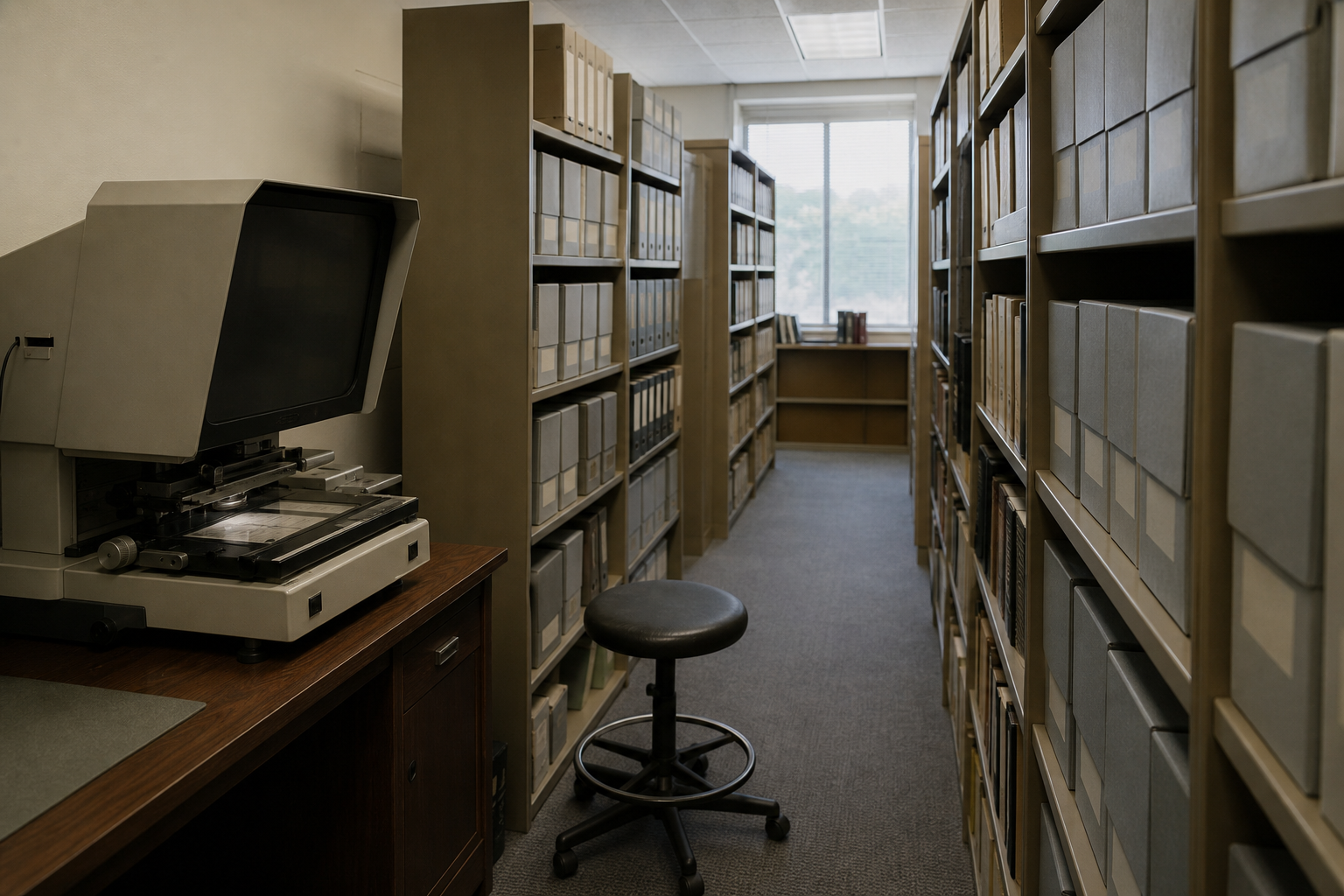 Empty library microfilm room in daylight