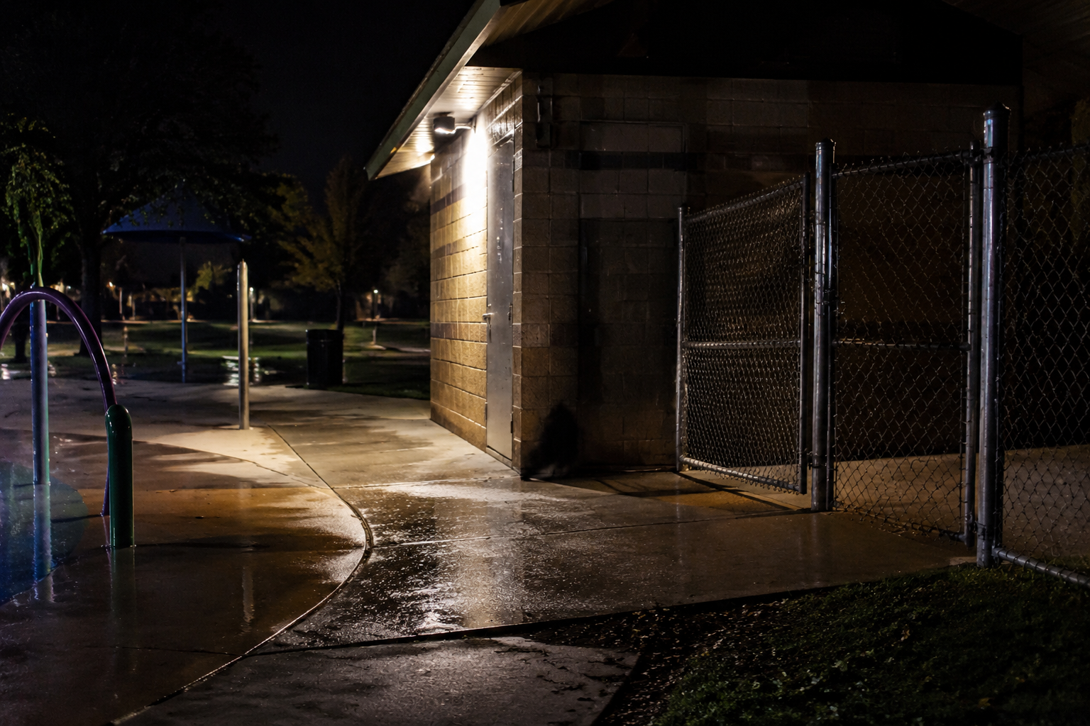 Small shadow near splash pad pump shed
