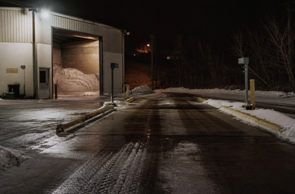 Weigh pad outside a winter salt shed