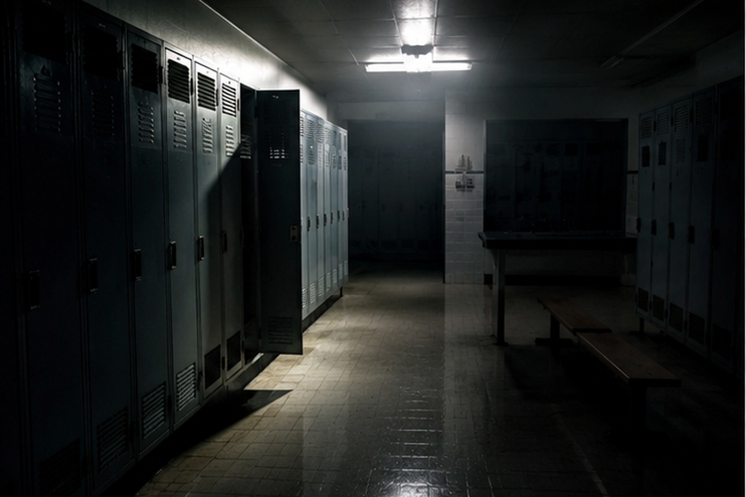 The Empty Community Pool Locker Door Opened After The Lights Went Out