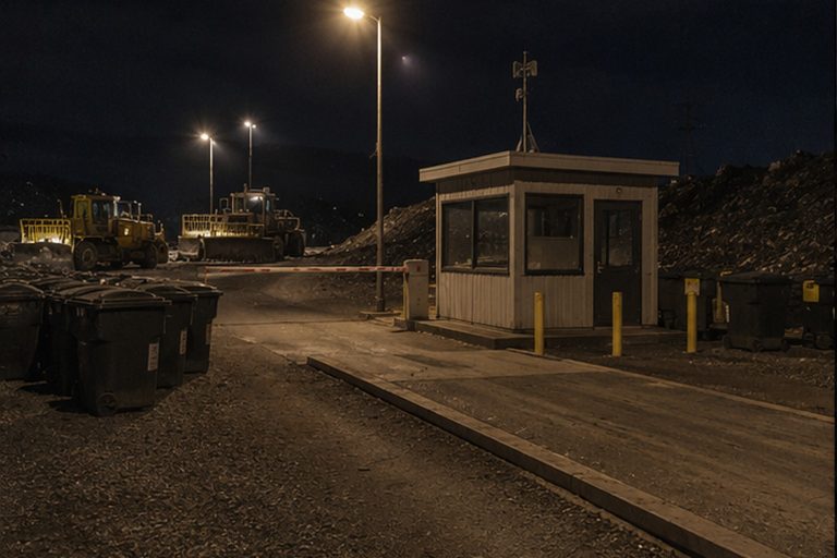 County landfill scale house at night