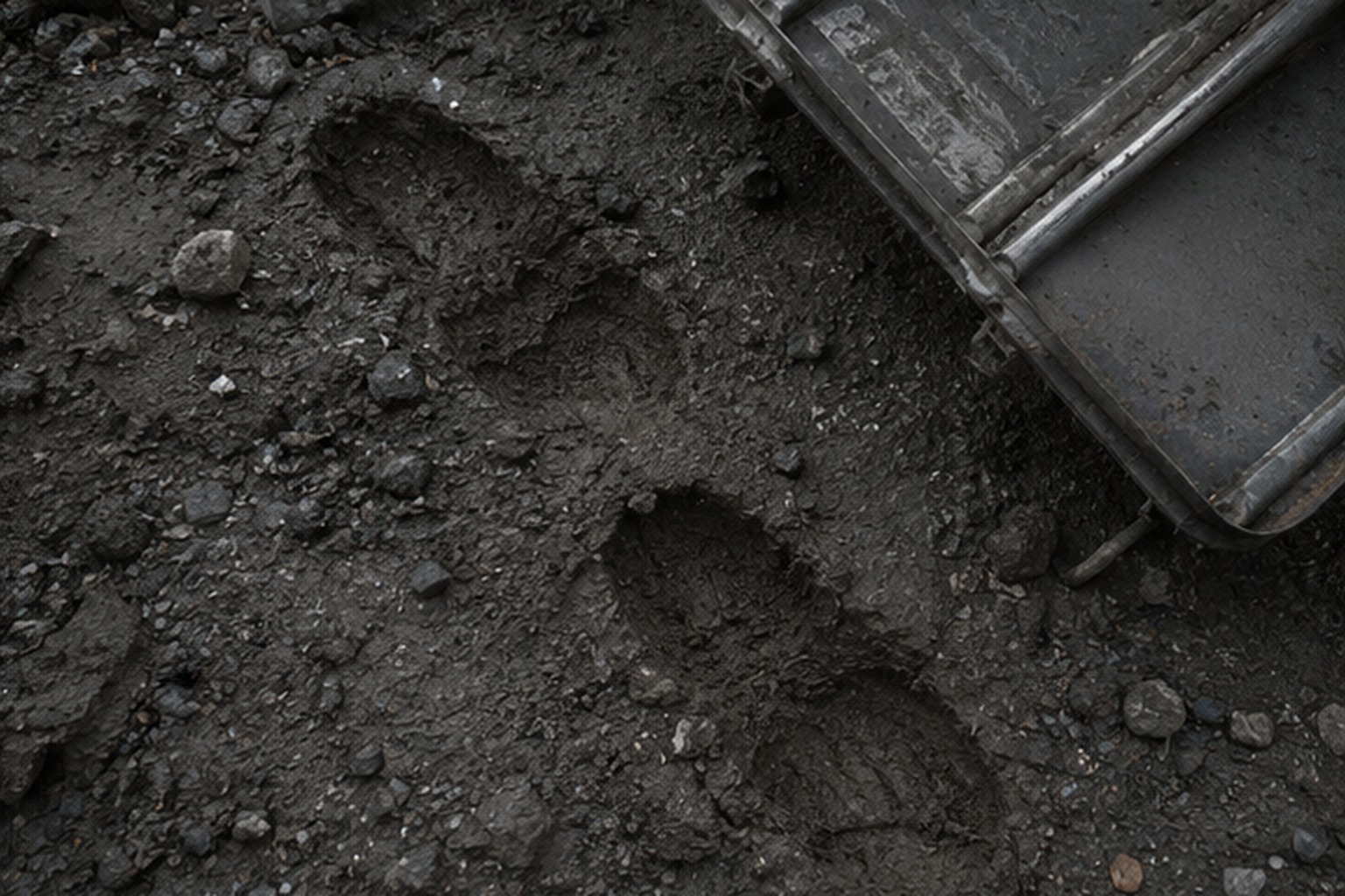Deep impressions near landfill compactor