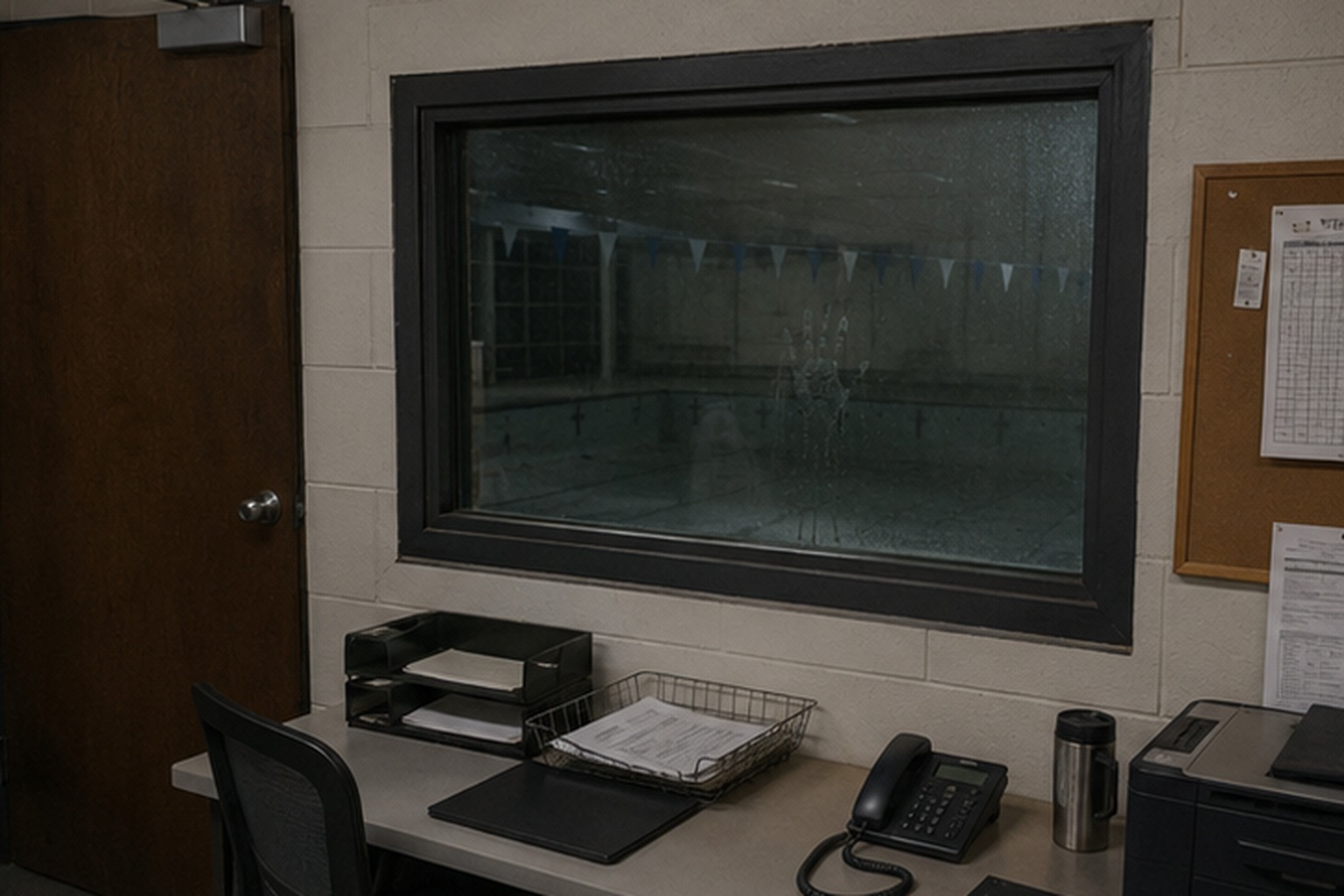 Morning view of pool office handprint