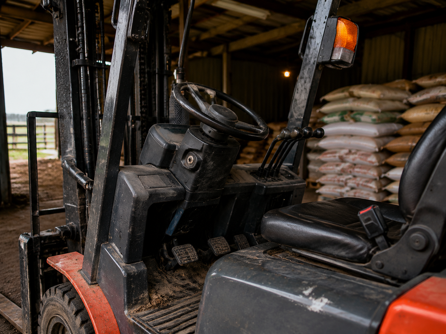 Parked forklift with empty key slot