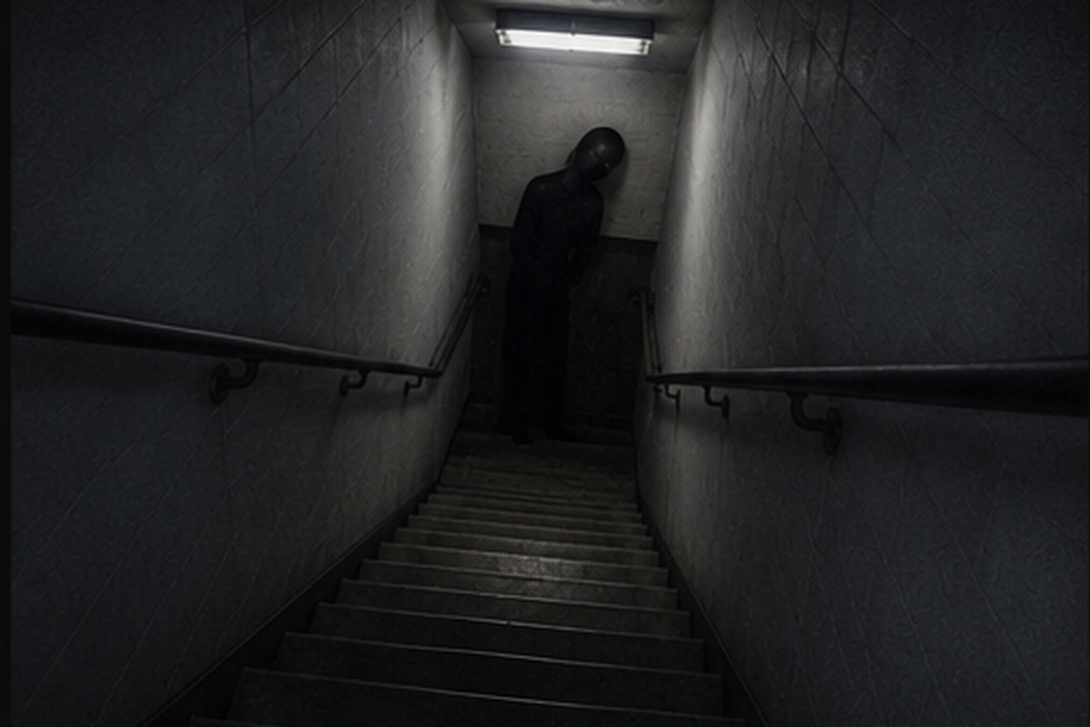Dark apparition on basement stairwell