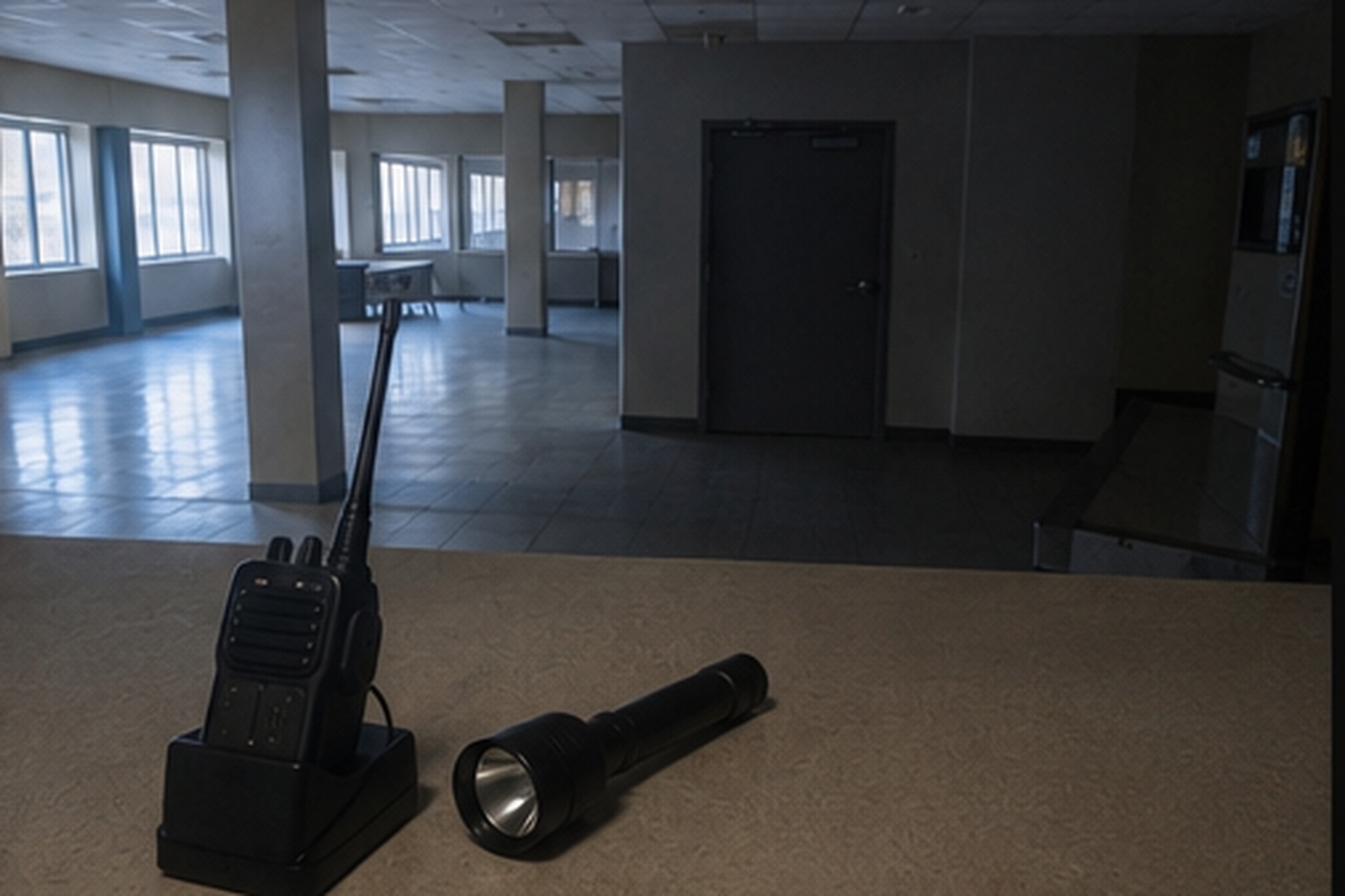 Security desk after a night shift