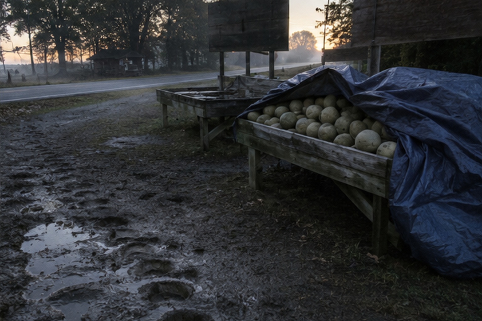 By morning, the stand looked almost normal again, except for the loosened tarp and the prints in the damp ground.