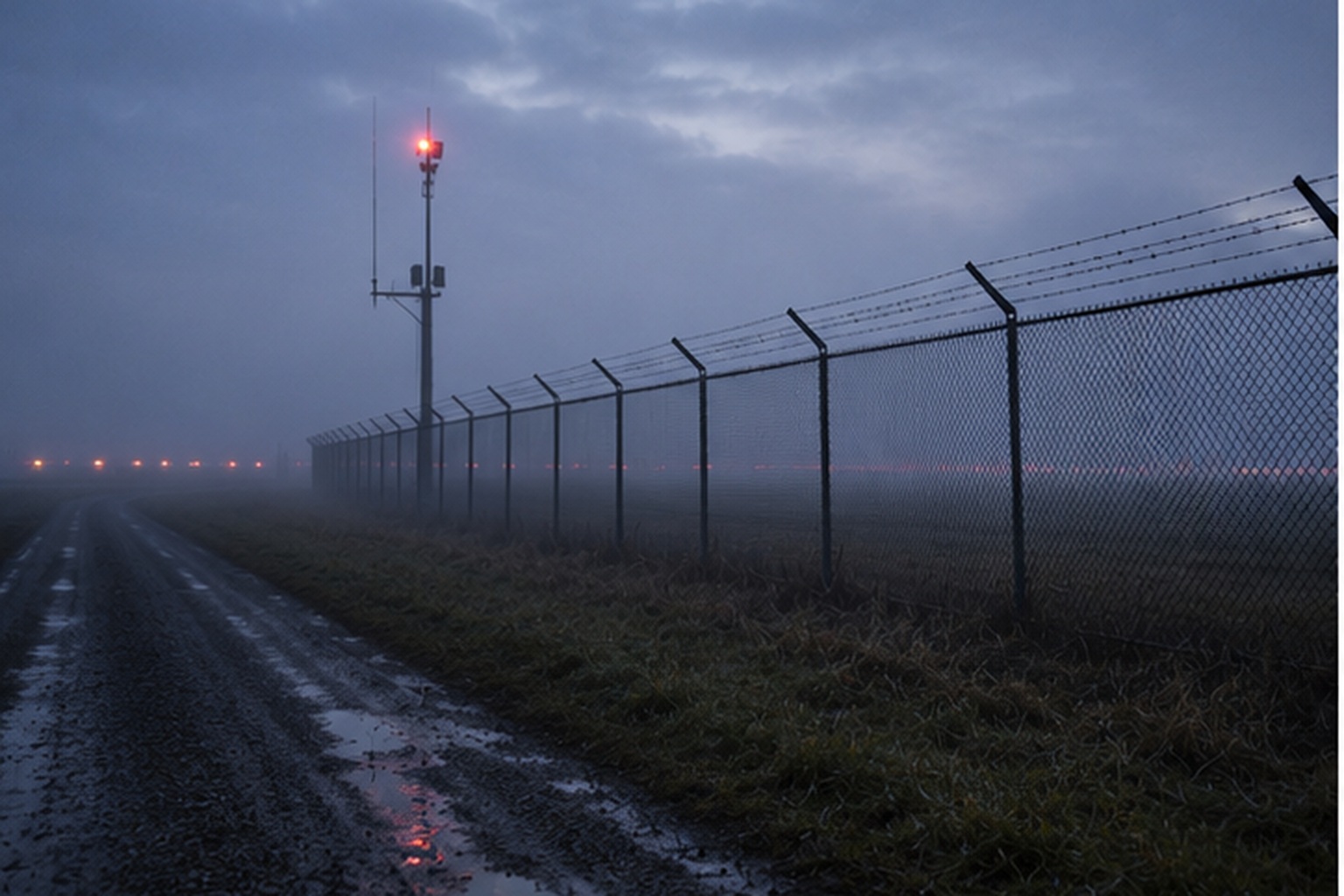 The perimeter camera was installed for deer and trespassers, not for a shoulder wider than the fence posts.