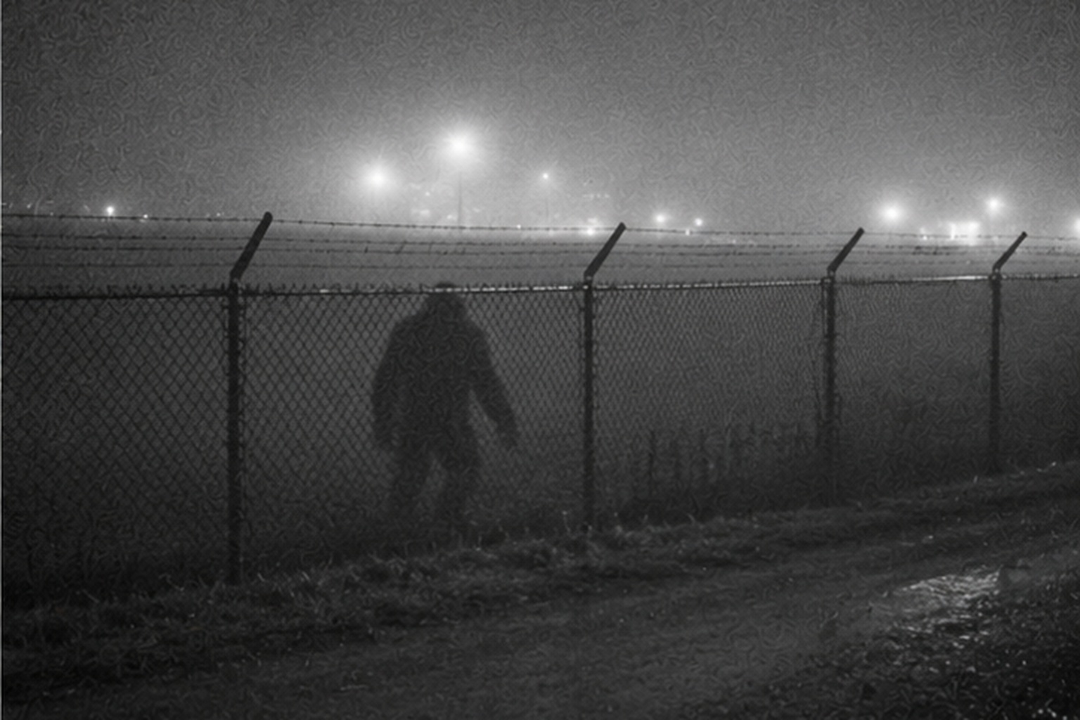 In the fog beyond the runway lights, the shape looked solid, dark, and far too broad to dismiss quickly.