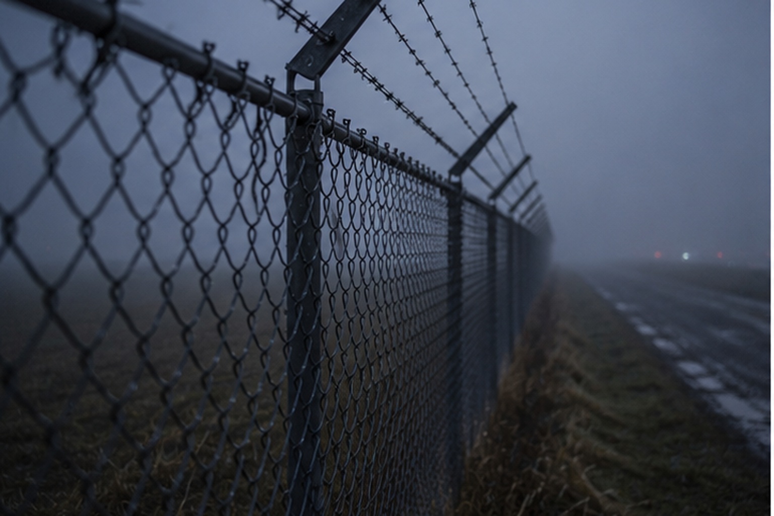 The fence never opened, but the wet grass along the service road showed something had moved beside it.