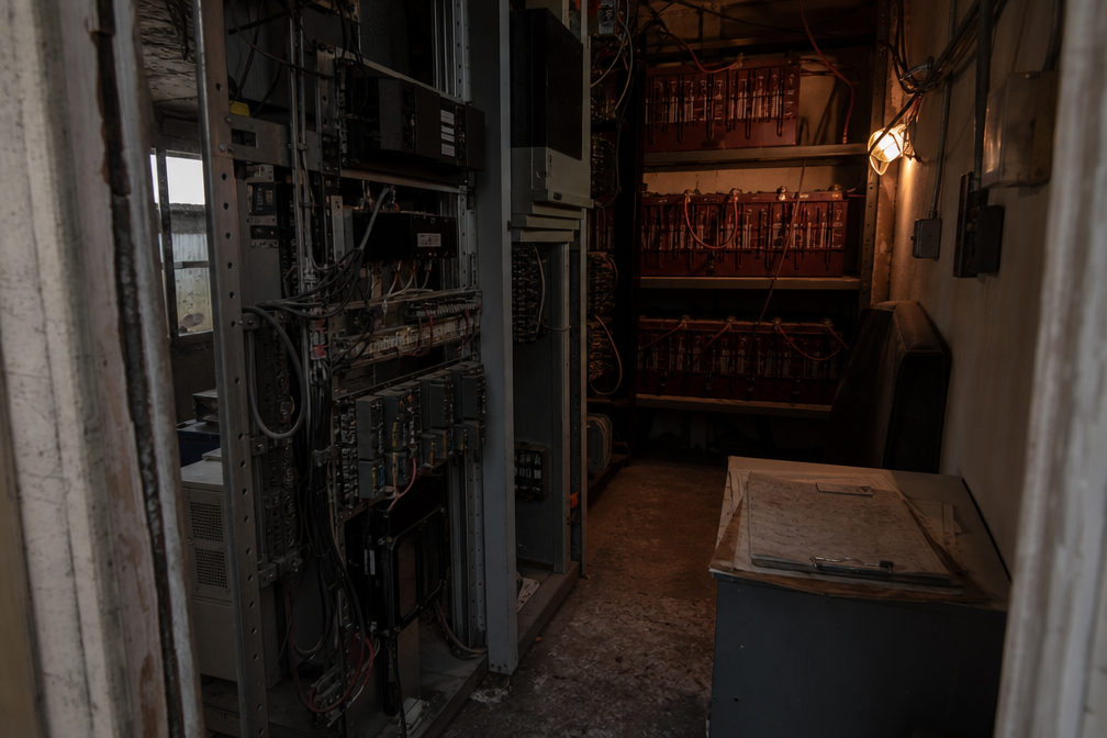 Battery cabinet inside a rural radio hut