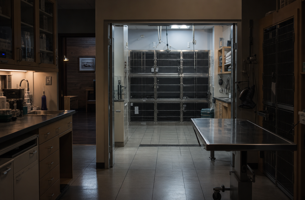 After-hours veterinary clinic recovery corridor