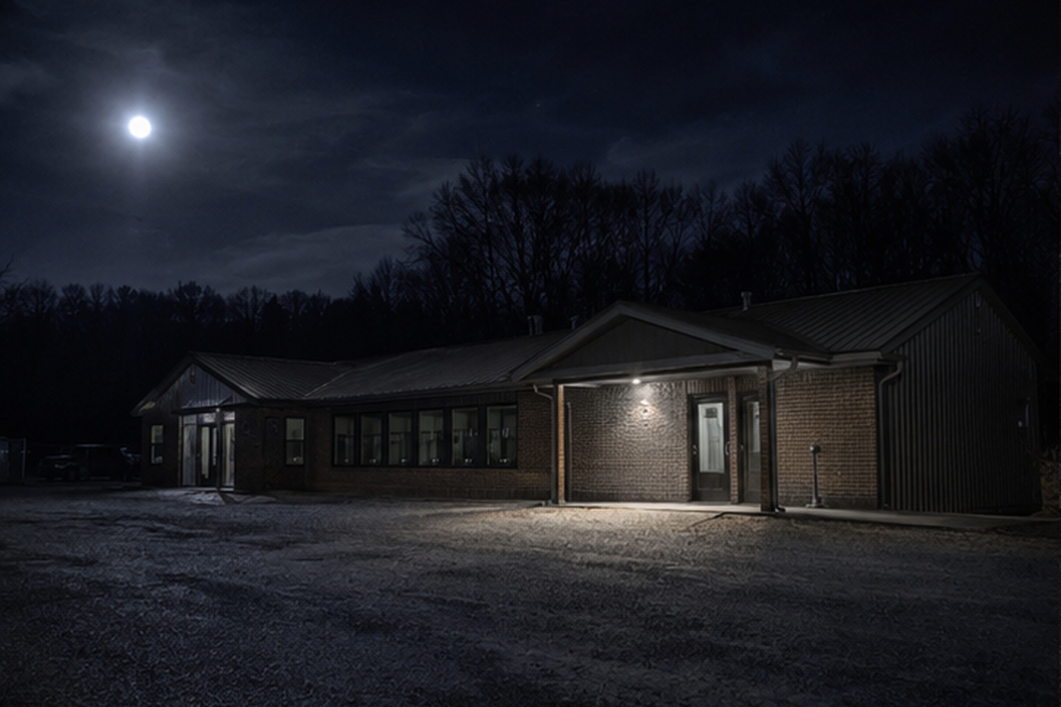 The clinic camera was aimed at the parking lot, not the sky, which is why the reflection in the kennel glass mattered.