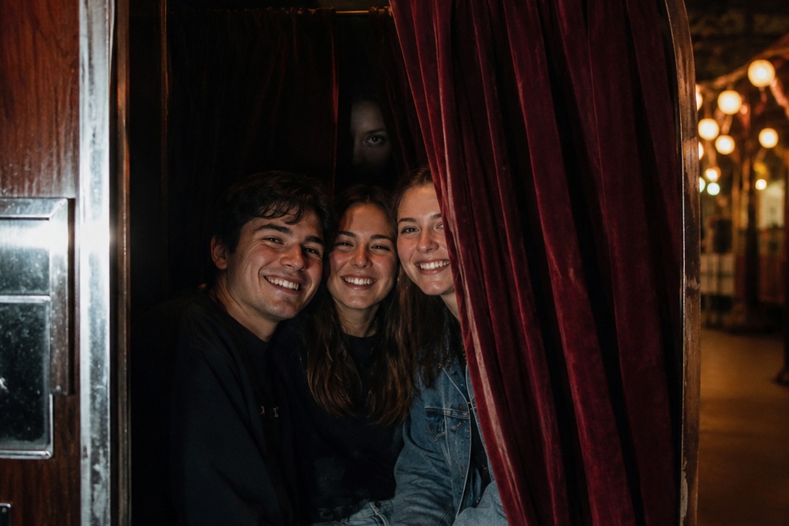 The Antique Photo Booth Printed One Extra Passenger Behind The Curtain reconstructed scene 1