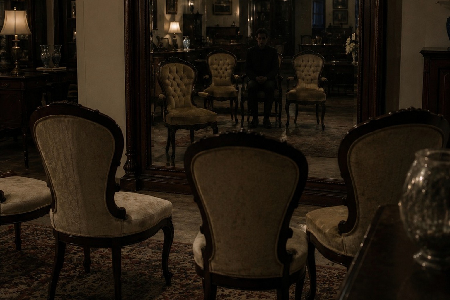 The Closed Funeral Home Viewing Room Mirror That Reflected Someone Sitting Up reconstructed scene image 3