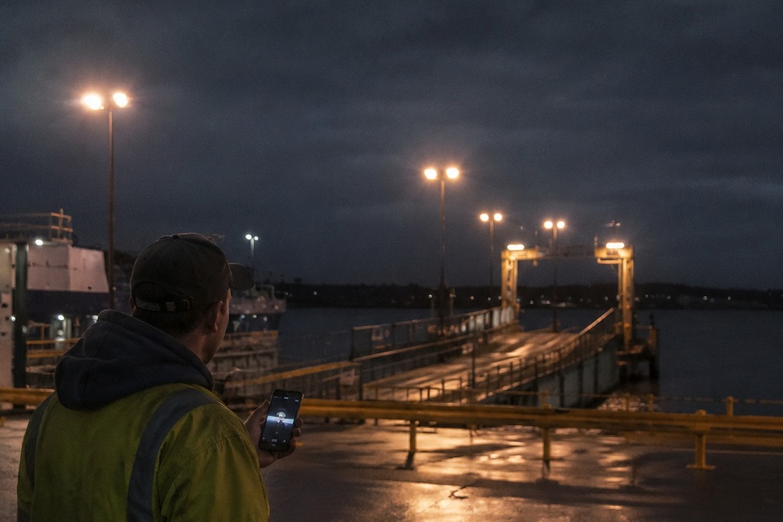 The Empty Ferry Terminal Photo Caught A Dark Oval Craft Above The Ramp Lights reconstructed scene 2