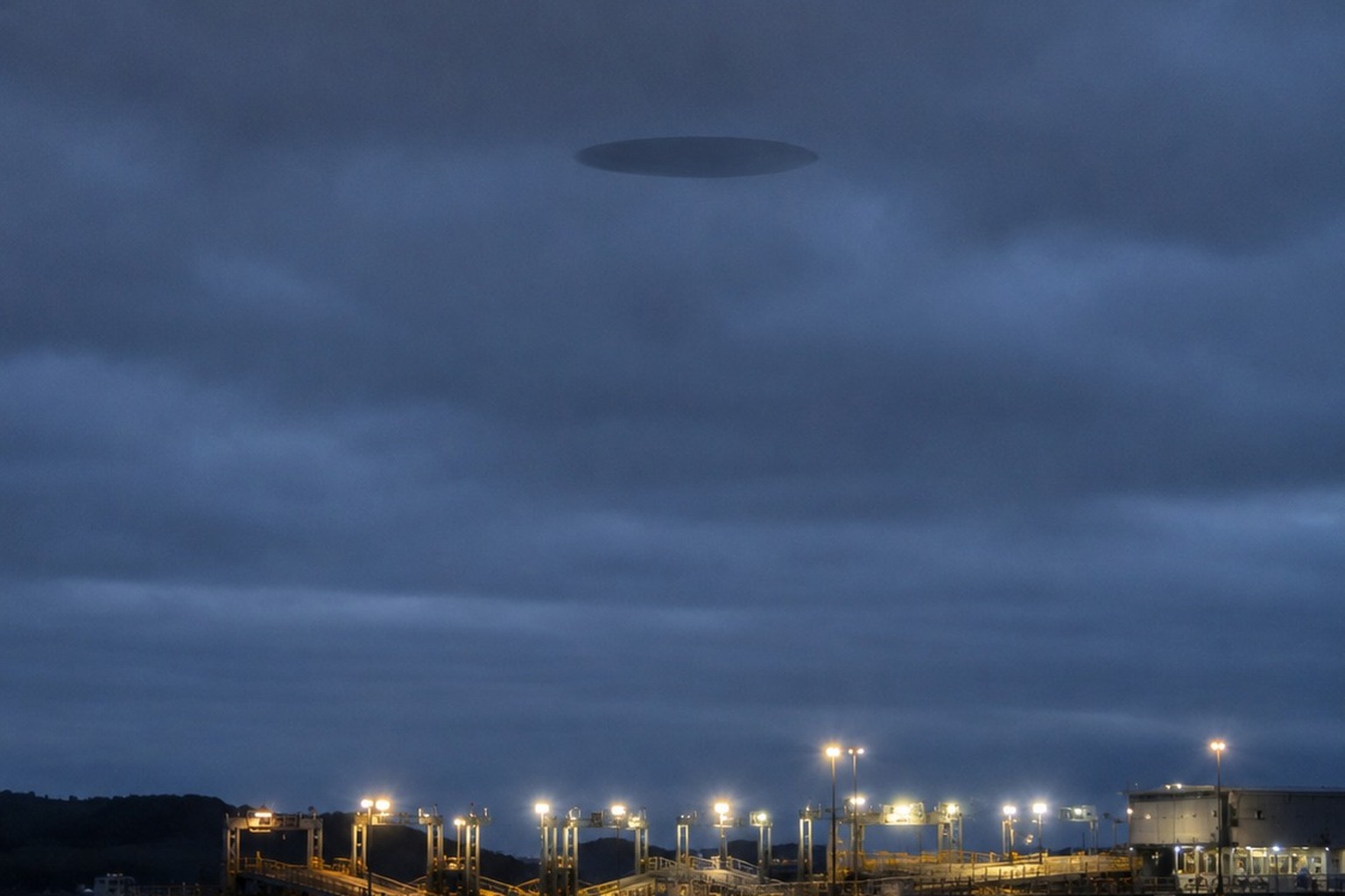 The Empty Ferry Terminal Photo Caught A Dark Oval Craft Above The Ramp Lights reconstructed scene 3