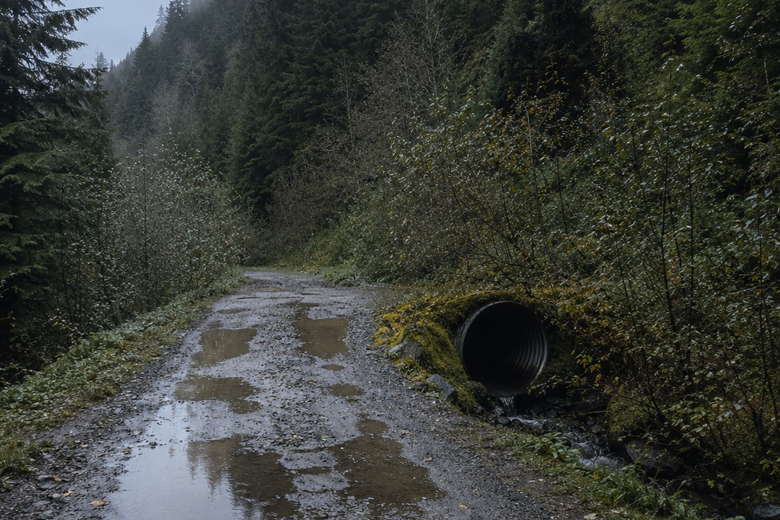 The Logging Road Culvert Photo With A Huge Shape Behind The Alder Brush reconstructed scene 2