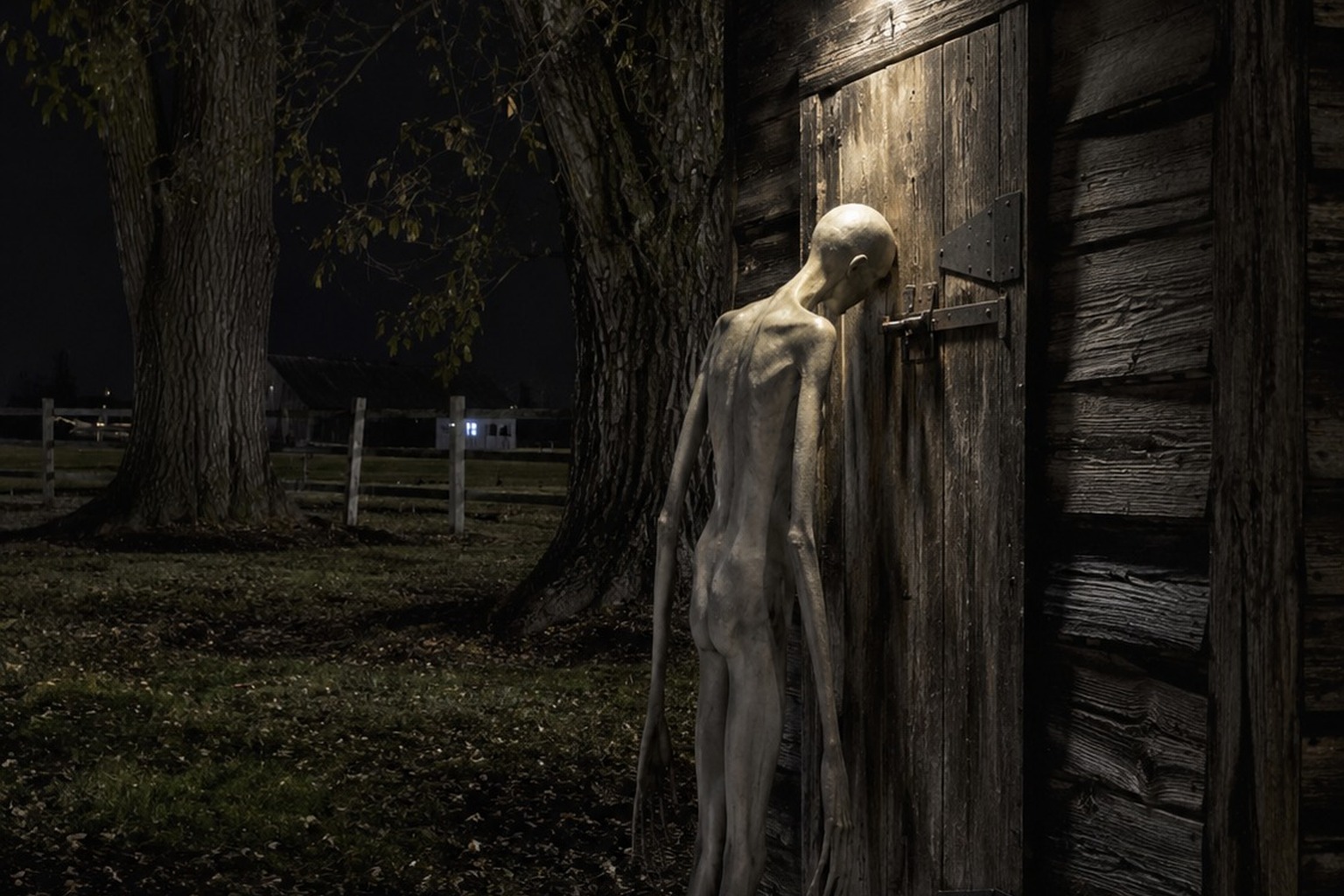 The Old Farm Smokehouse Door Camera Saw A Thin Hairless Thing At The Latch reconstructed scene image 1