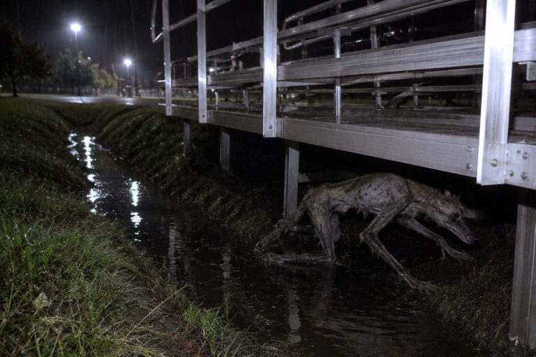 The Suburban Soccer Field Drainage Ditch Camera Saw A Hairless Thing Crawling Under The Bleachers reconstructed scene 1