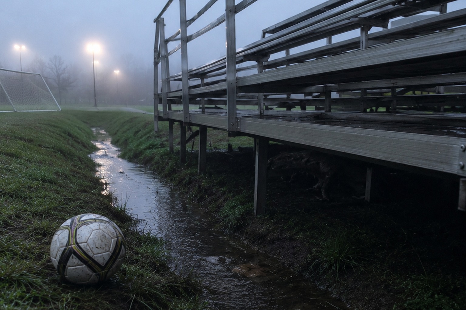 The Suburban Soccer Field Drainage Ditch Camera Saw A Hairless Thing Crawling Under The Bleachers reconstructed scene 3