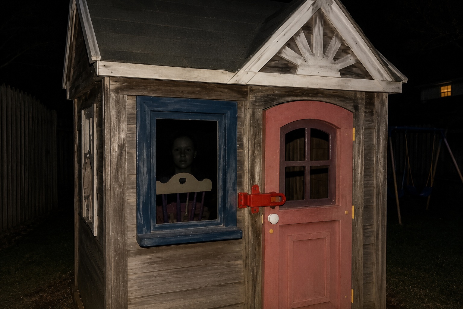 Editorial recreation of the A Pale Face Watched From Backyard Playhouse Window After The Toys Were Put Away story, image 3.