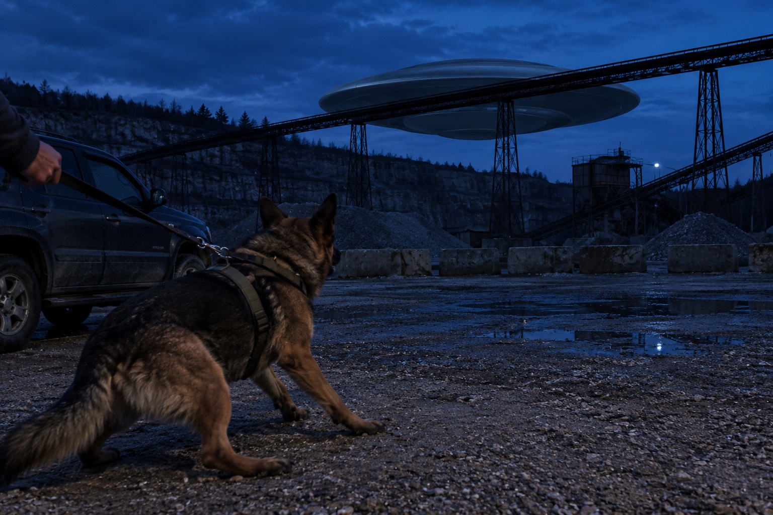 Editorial recreation of the A Silver Saucer Hovered Behind Empty Quarry Conveyor During The Power Cut story, image 2.