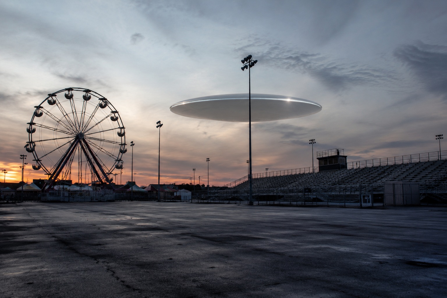 Story-style recreation for I Saw A Silver Disk Hovering Behind The Empty Fairground Lights, image 2.