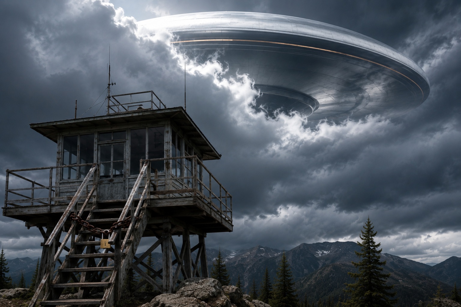 Editorial recreation of the I Saw A Silver Saucer Half Hidden Behind Clouds Over The Old Fire Lookout story, image 2.