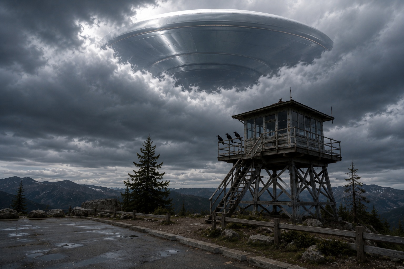 Editorial recreation of the I Saw A Silver Saucer Half Hidden Behind Clouds Over The Old Fire Lookout story, image 3.
