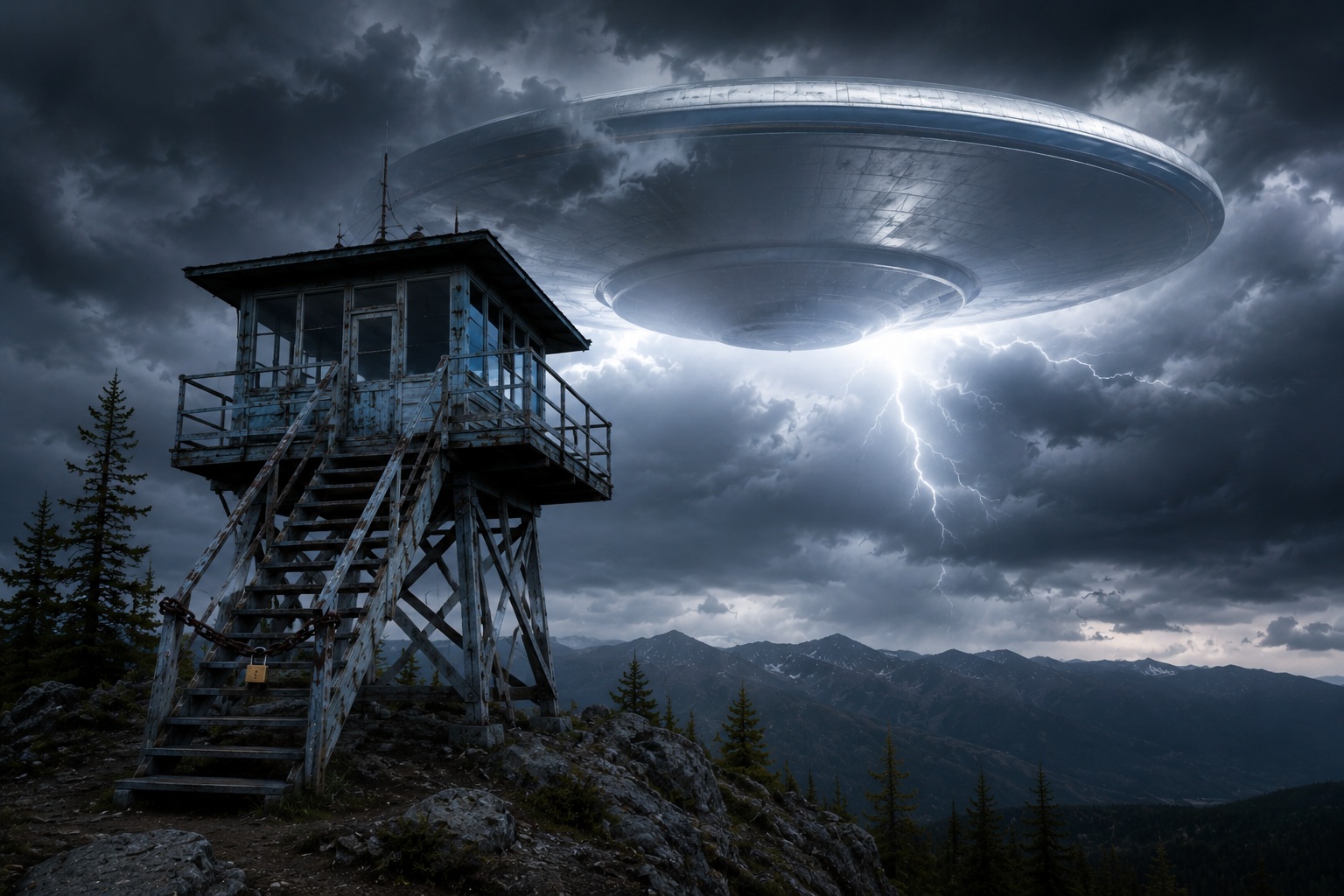 Editorial recreation of the I Saw A Silver Saucer Half Hidden Behind Clouds Over The Old Fire Lookout story, image 4.