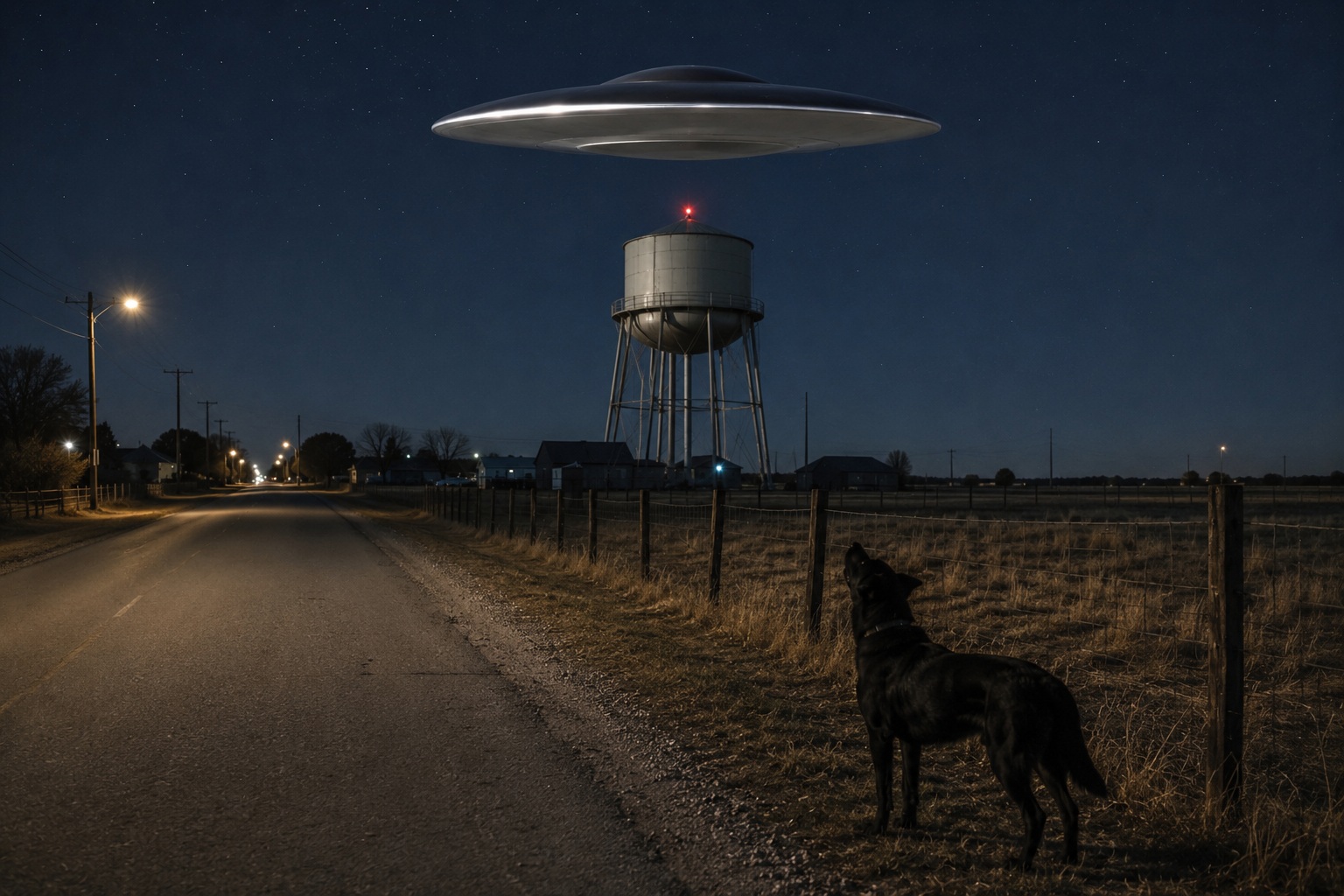 Editorial recreation of the I Saw A Silver Saucer Hanging Above Empty Water Tower story, image 2.